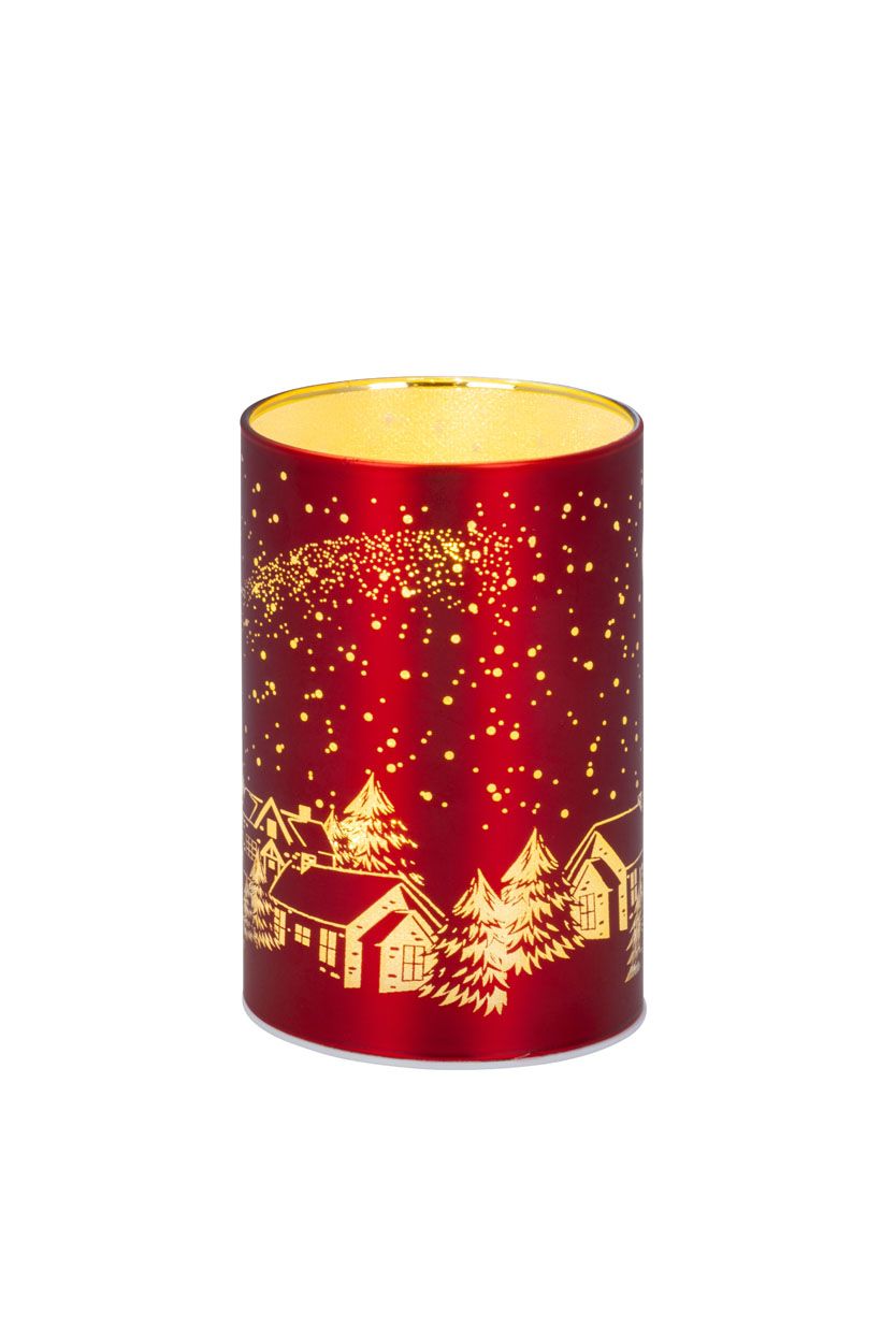 Bauer jun. Kollektion Windlicht rot, Weihnachtsdorf, Santa, Rentiere