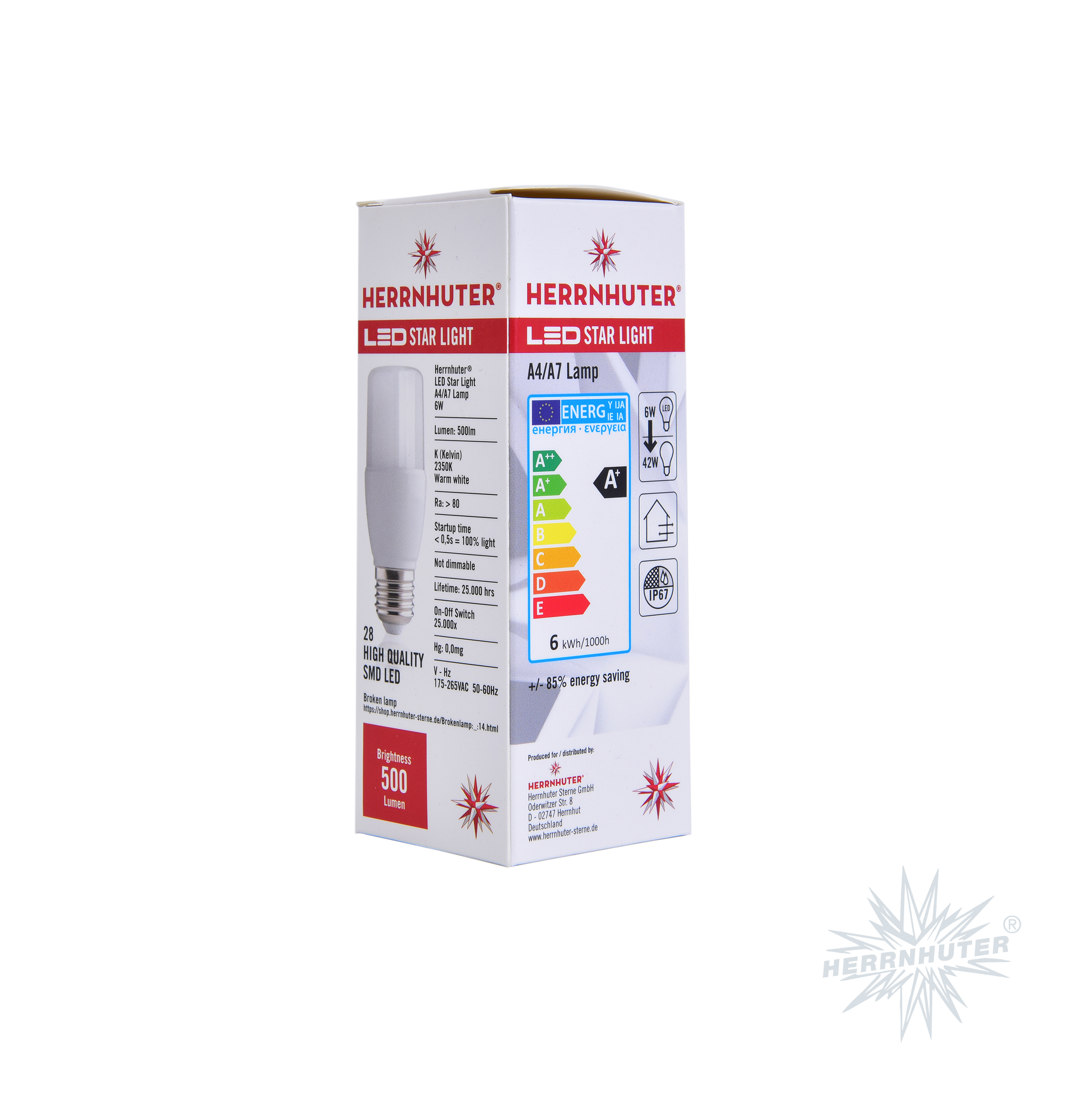 Herrnhuter LED Lampe E27, 5-6W, warmweiß, für A4-A7