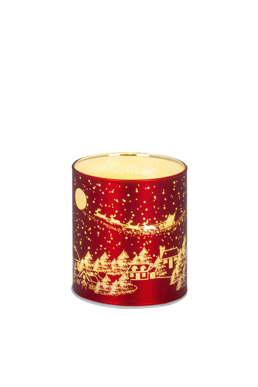 Bauer jun. Kollektion Windlicht rot, Weihnachtsdorf, Santa, Rentiere