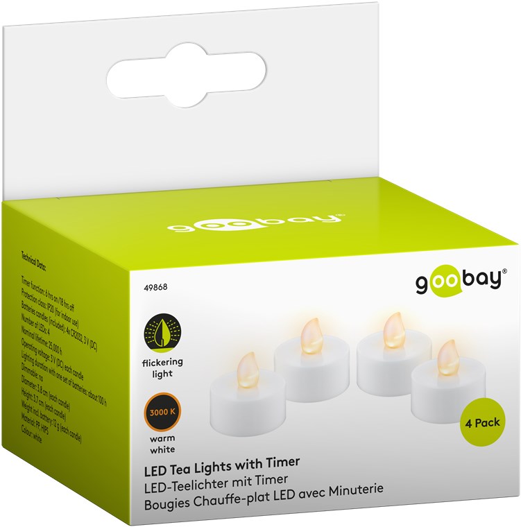 goobay LED Teelichter mit Timer, 4er Set, inkl. Batterie