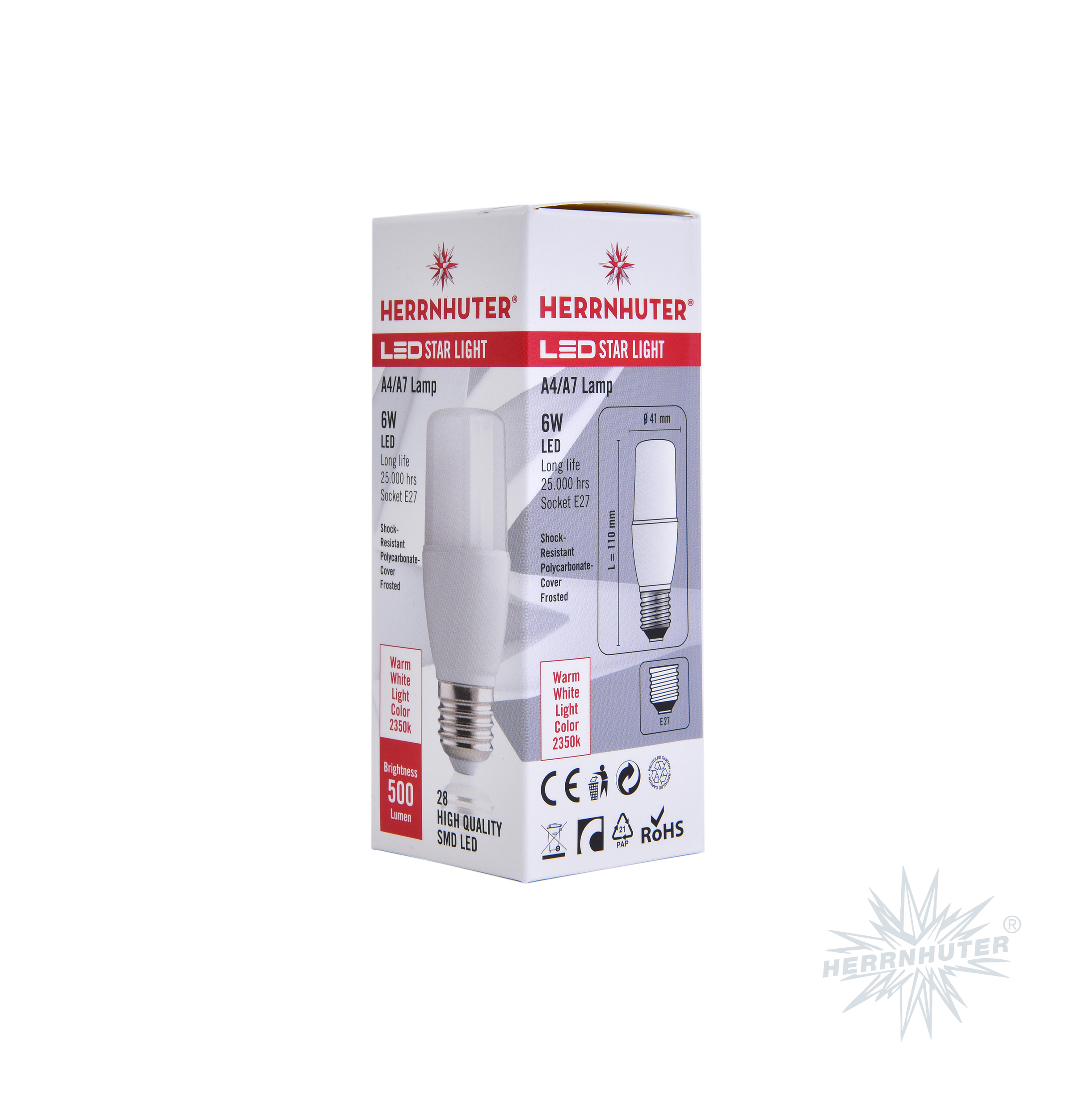 Herrnhuter LED Lampe E27, 5-6W, warmweiß, für A4-A7