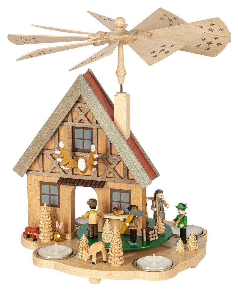 Glässer Erzgebirgische Volkskunst Pyramide Pyramidenhaus Forsthaus